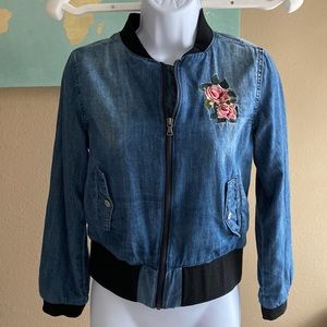Hudson rose embroidered patch denim jacket cotton liner
